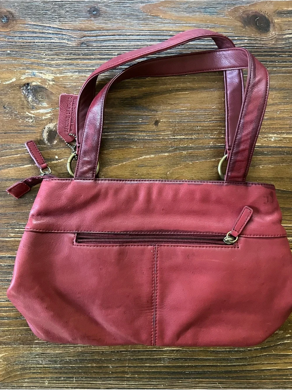 St. John's Bay Red Leather Shoulder Bag with Buckle Rings